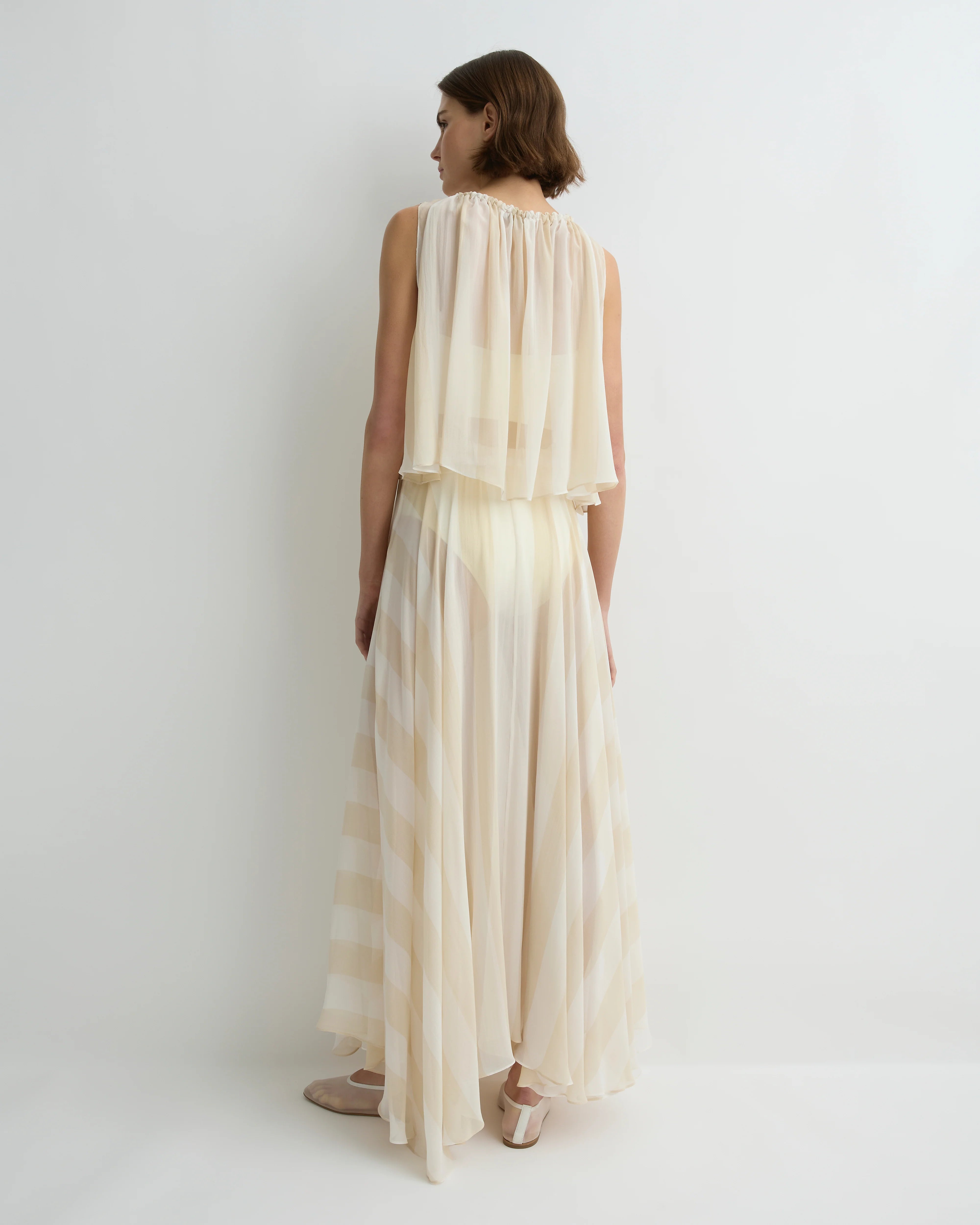 Capri Silk Circle Skirt - Ecru Stripe