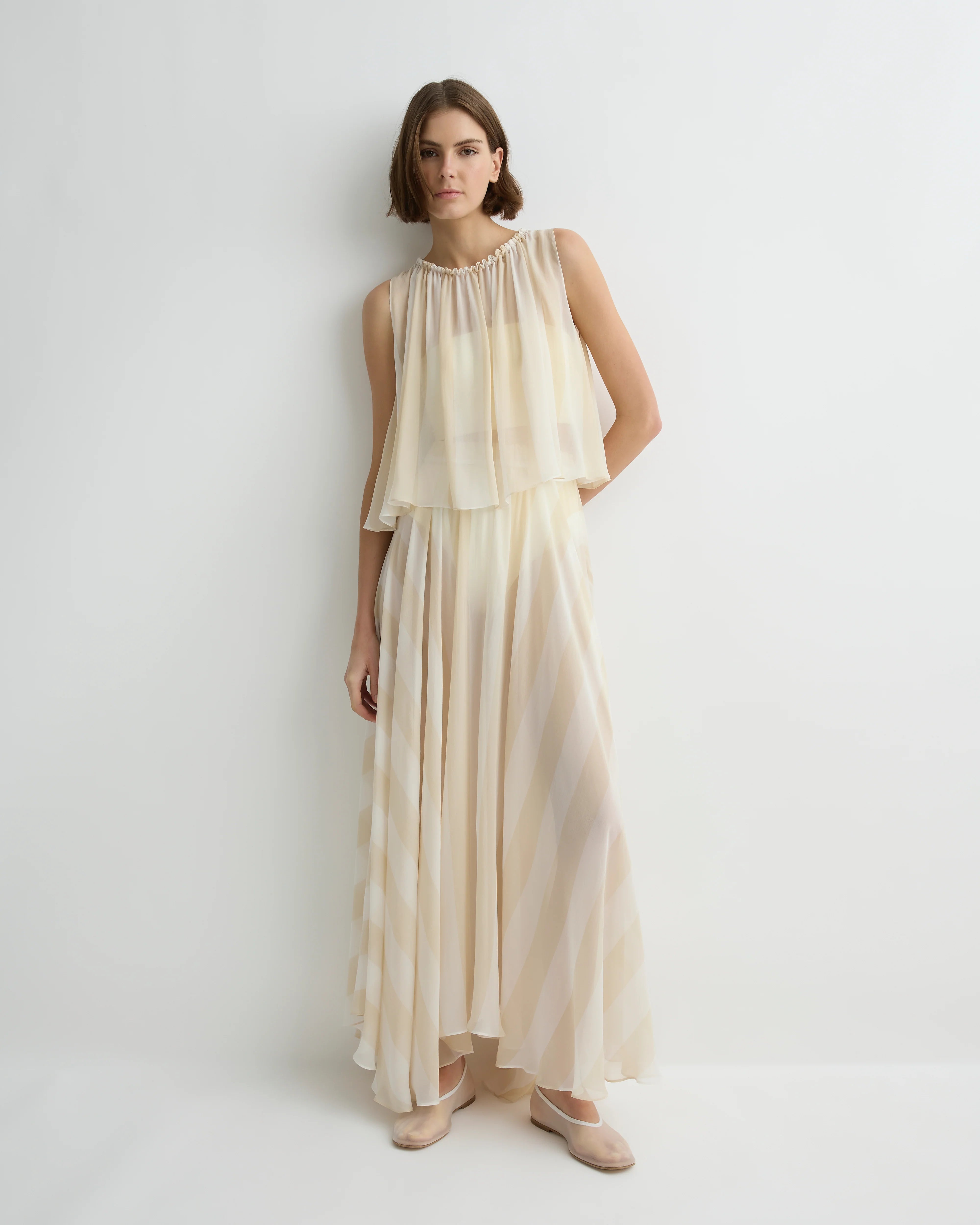 Capri Silk Circle Skirt - Ecru Stripe