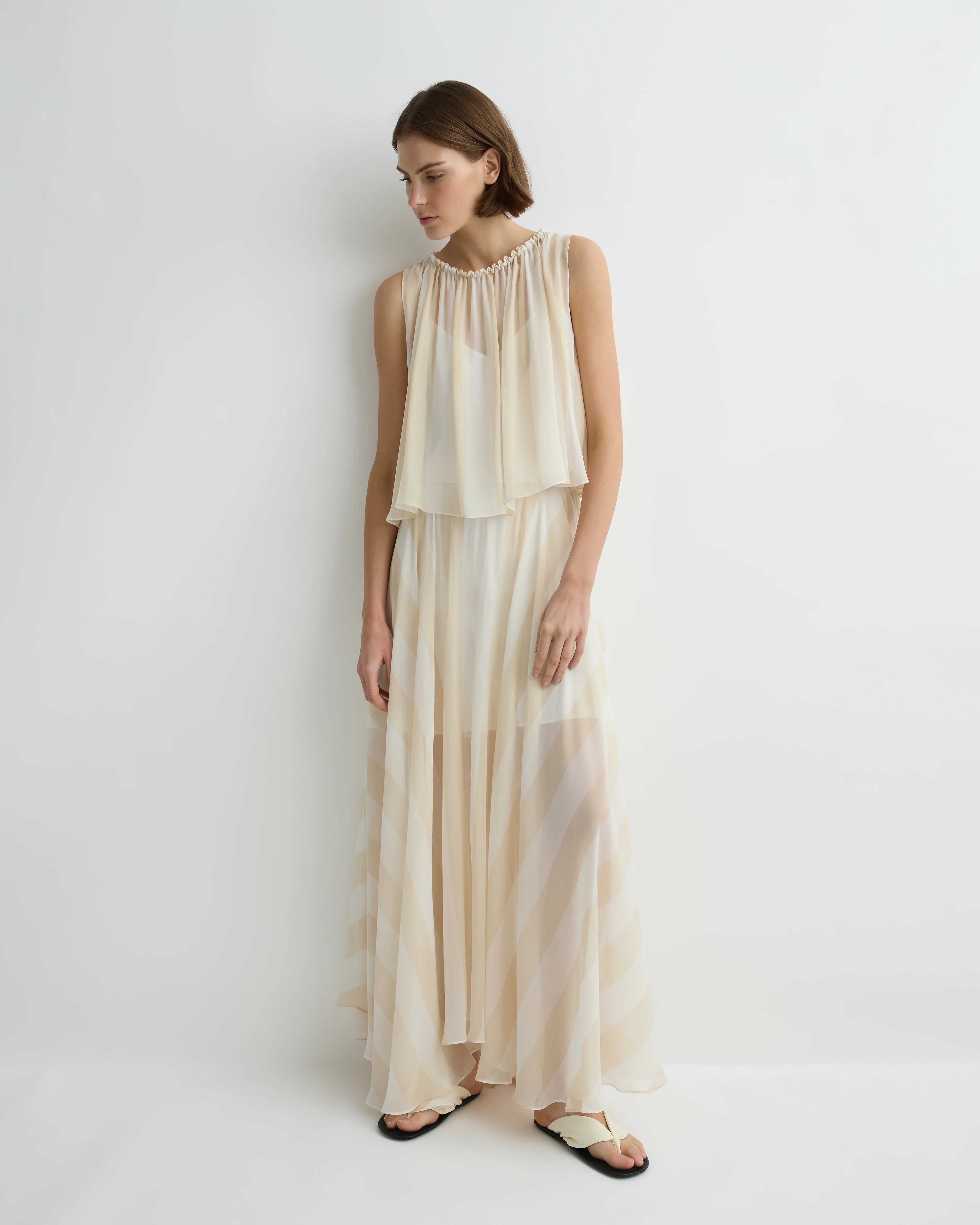 Capri Silk Circle Skirt - Ecru Stripe