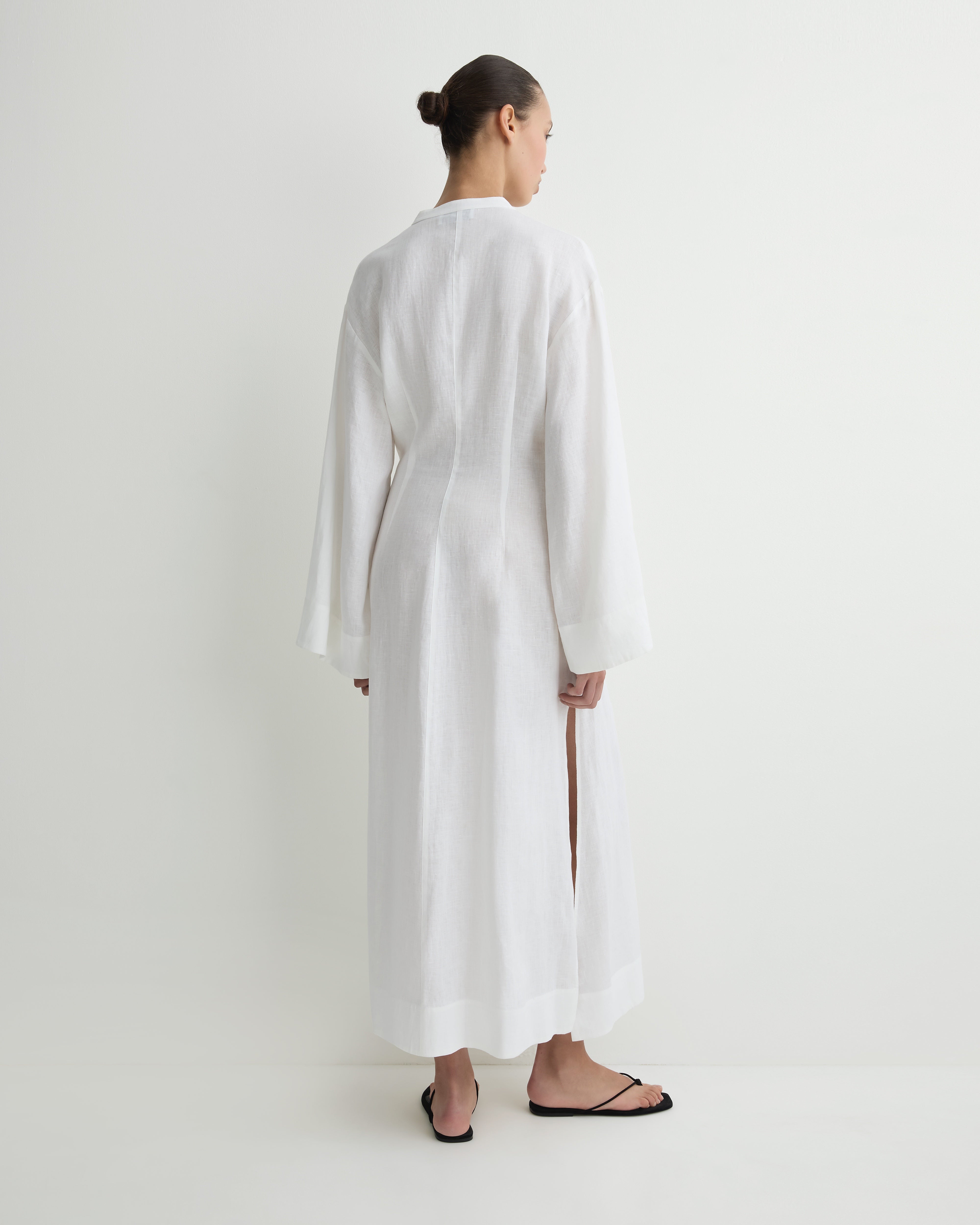 BONDI BORN Leiden Pleated Caftan Dress White