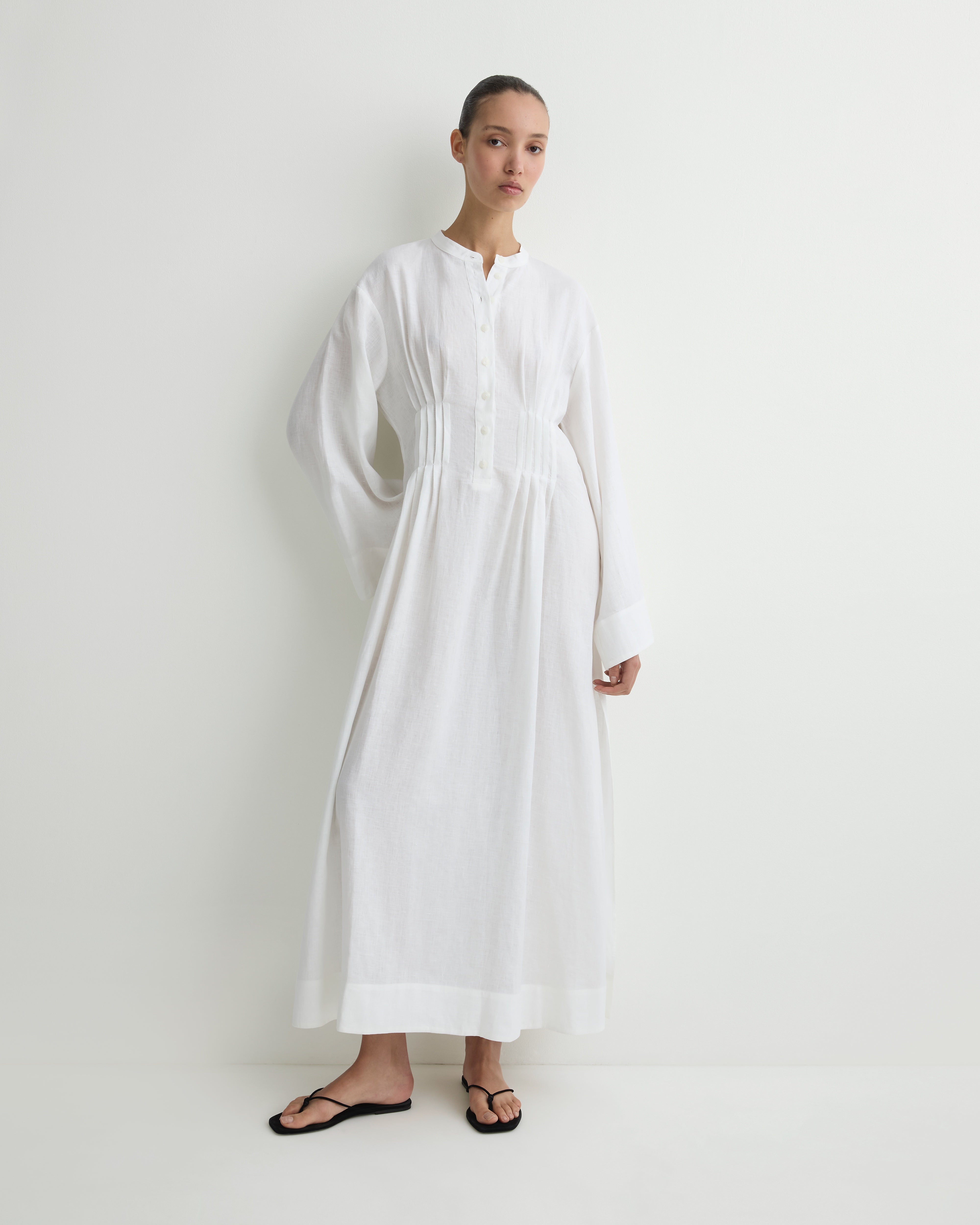 BONDI BORN Leiden Pleated Caftan Dress White