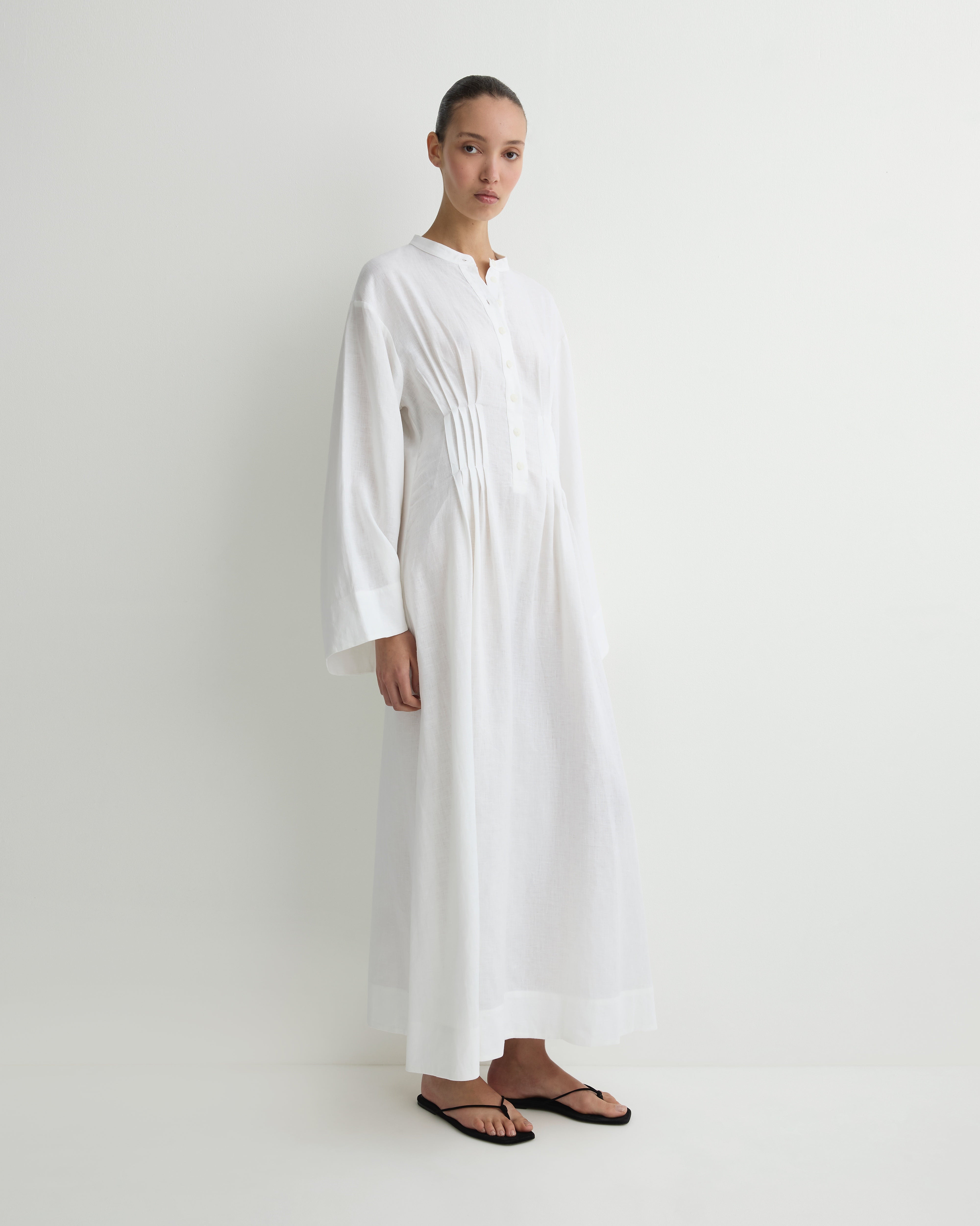 BONDI BORN Leiden Pleated Caftan Dress White
