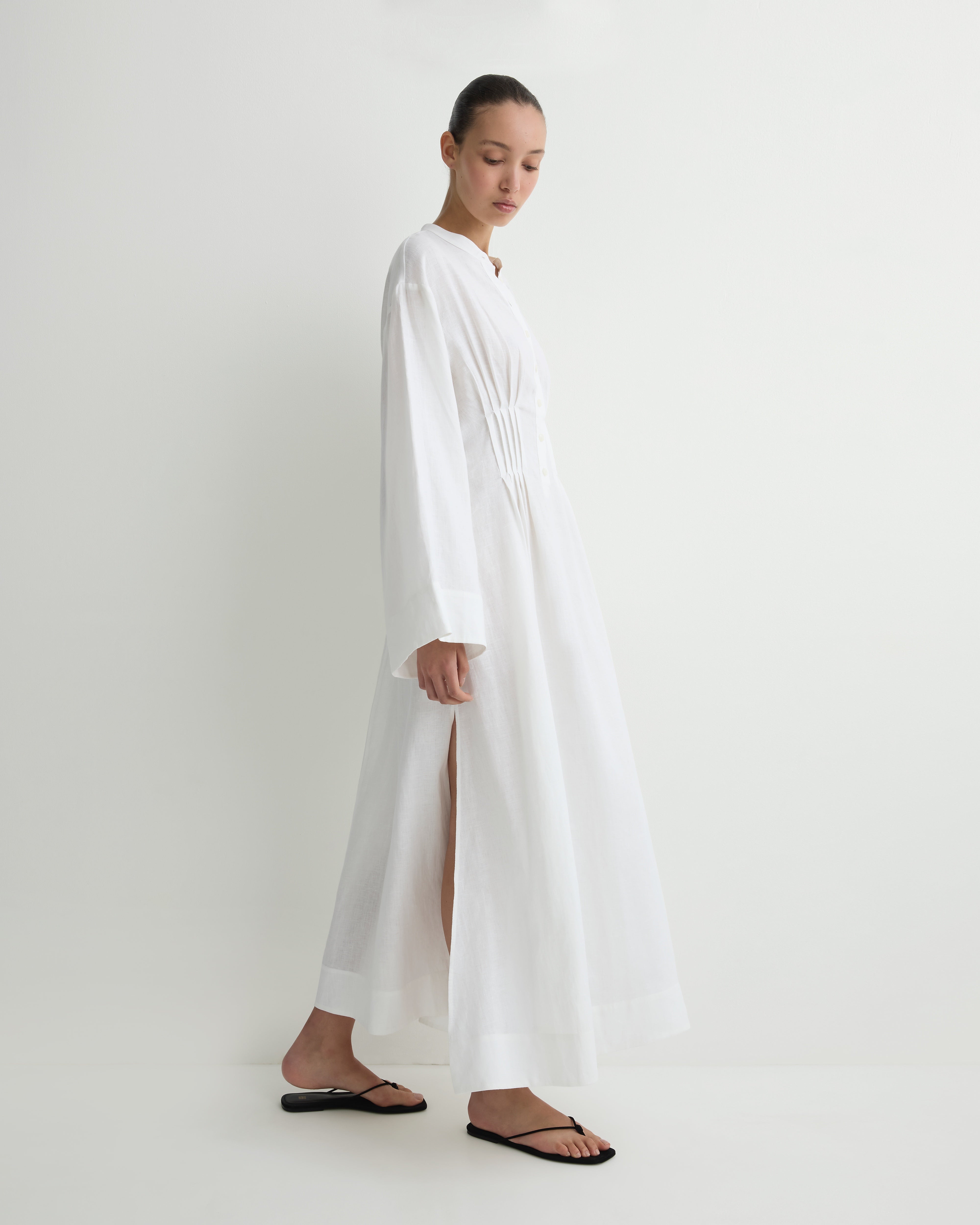 BONDI BORN Leiden Pleated Caftan Dress White
