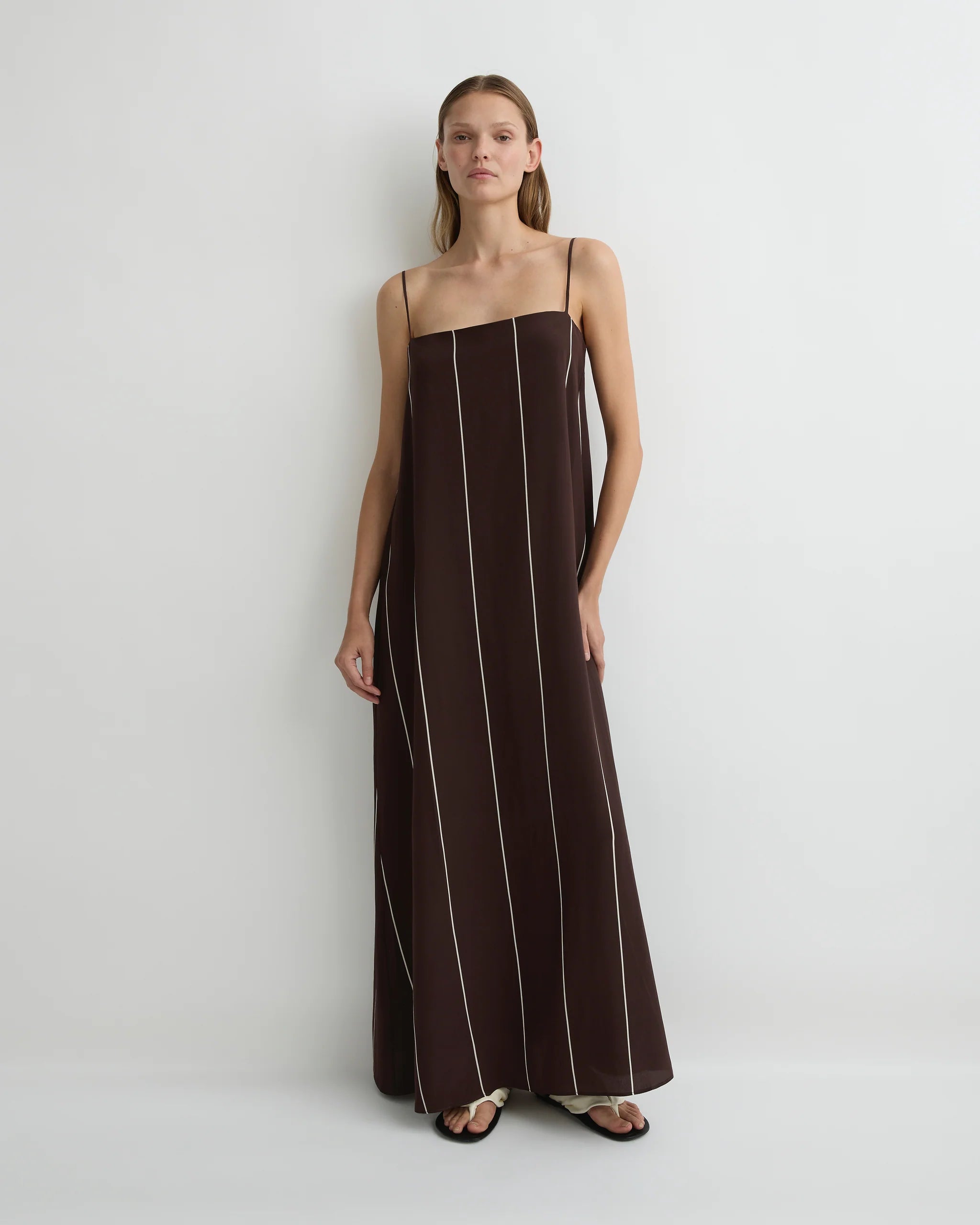 Orta Silk Slip Dress - Mocha Stripe